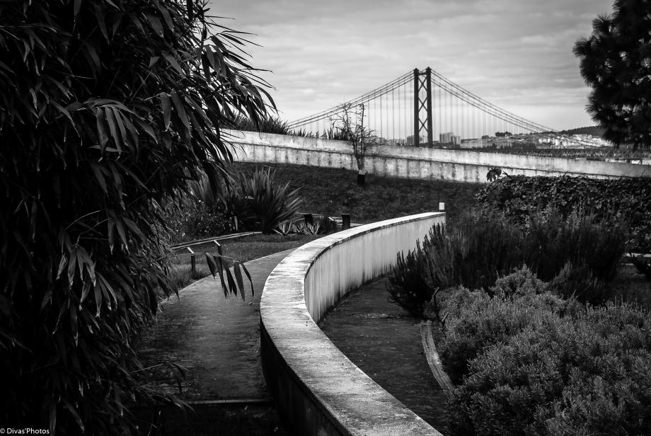 Calma Geométrica Foto tirada na Casa da Cerca, em Almada e trabalhada em Lightroom. Nesta foto quis captar, o jardim, a Ponte 25 de Abril e um pouco de Lisboa, numa linha geométrica, em que os nossos olhos alcançam de forma ordenada e bem encaixada