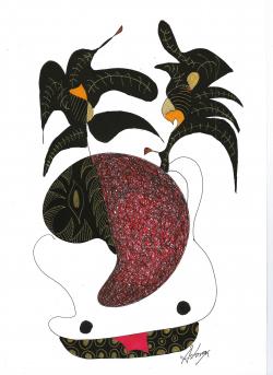 Coração Tinta da china 20 x 20 cm.